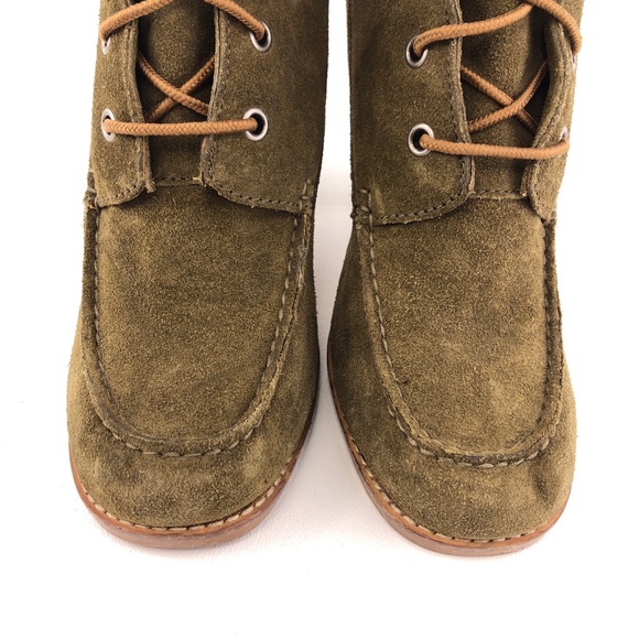 KORS Michael Kors Taupe Olive Suede Leather Ankle Boots 8.5M - Picture 12 of 12